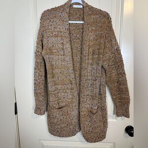 Blakeley tan with multi color balls long heavy acrylic knit caridgan sweater OS